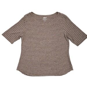 APT. 9‎ Modern Essentials Elbow Sleeve Knit Top Size L Brown Black Stripe Scoop